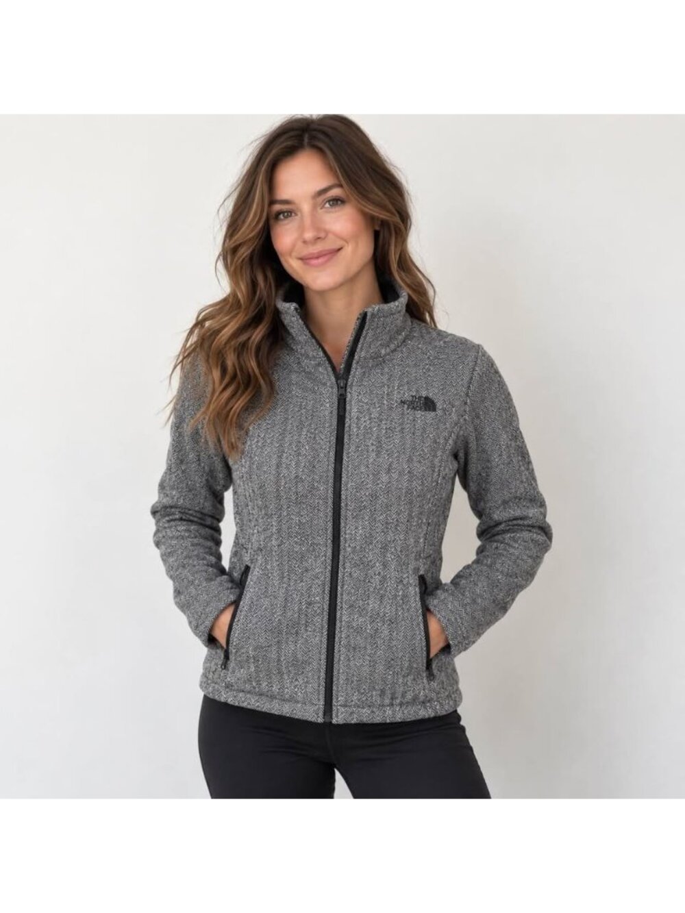 The North Face Womens Apex Chromium Jacket Black Herringbone Fleece Lined Small